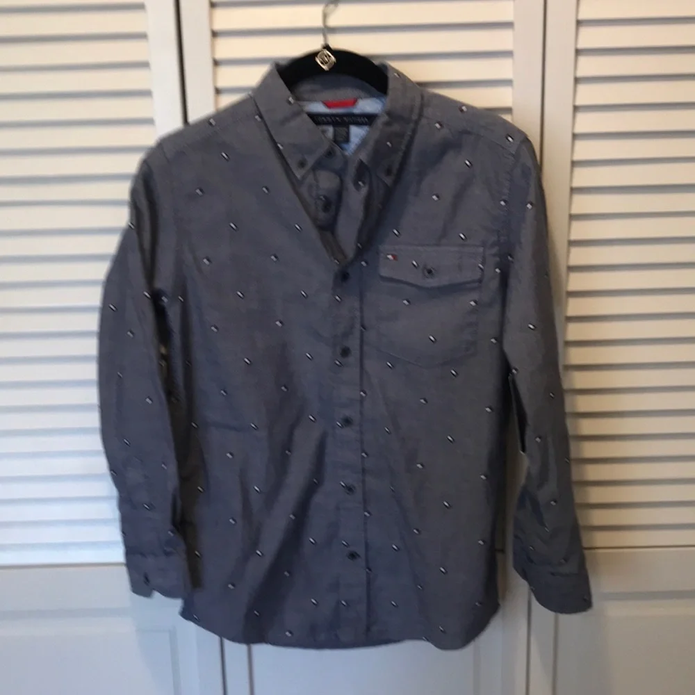 Tommy Hilfiger classic button down Oxford blue  flag material shirt‎ size 12/14